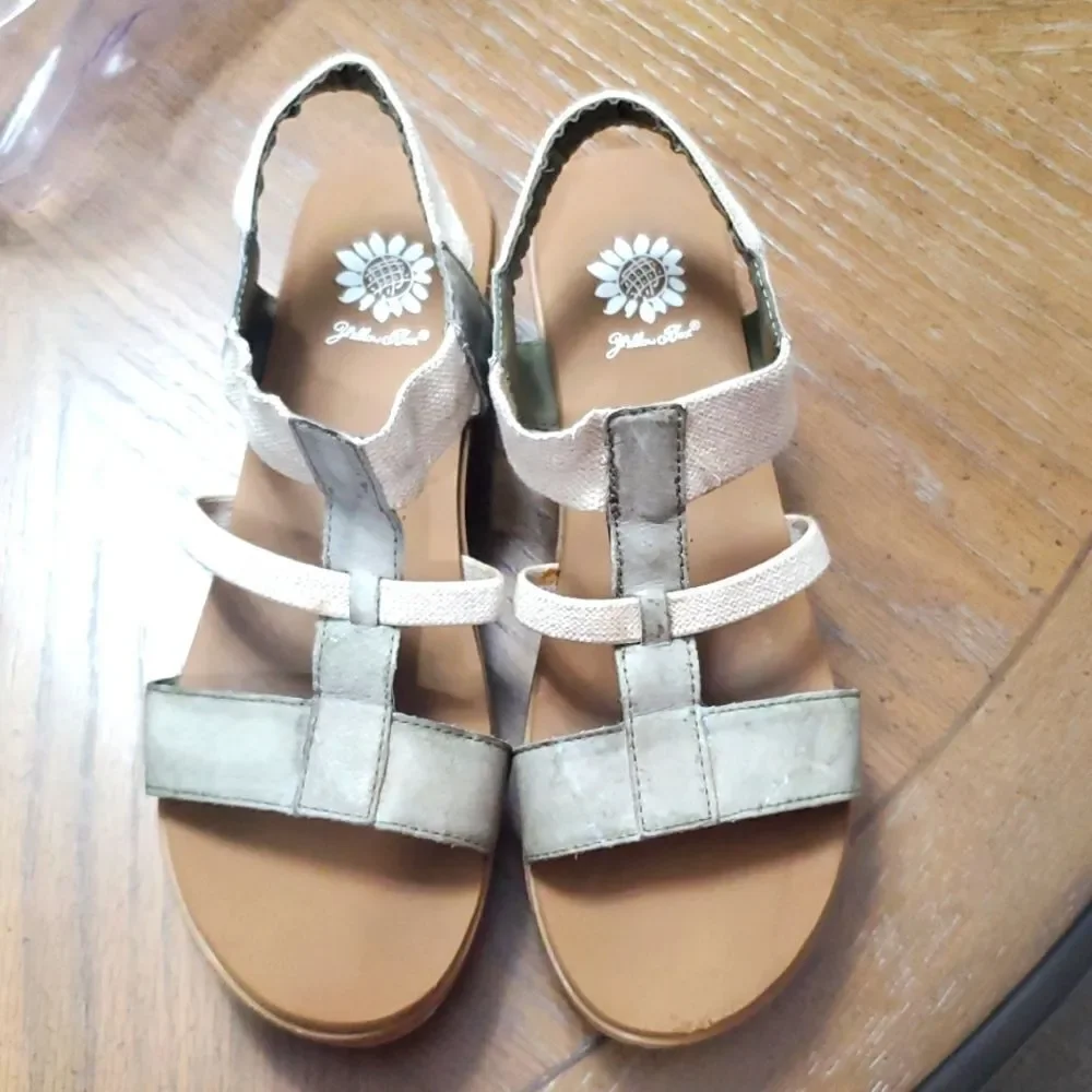 Yellowbox Platform Leather Green/ beige stacked wedge sandal 8.5 - Picture 8 of 9